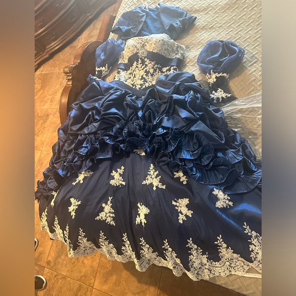 Size 14 Quinceañera dress.Shawl cover up,detachable sleeves,back,and straps. - Picture 7 of 8